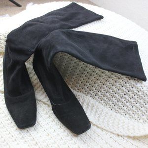 Cole Haan Grand OS Black Suede Square Toe Tall Sock Boot